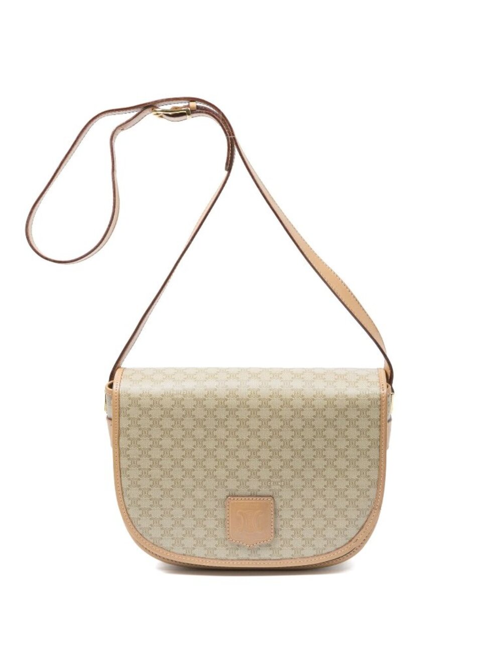 Celine Vintage Flap Bag Crossbody Beige Tan Macadam Canvas